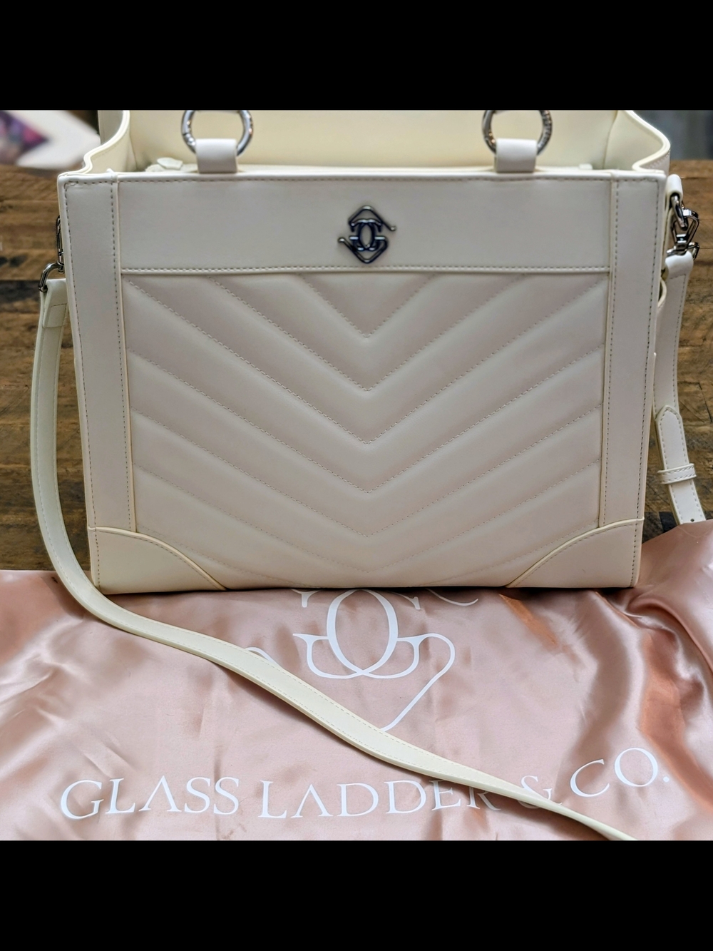 Glass Ladder & Co. Small Everly Tote in Crème / Silver Hardware - Pristine!